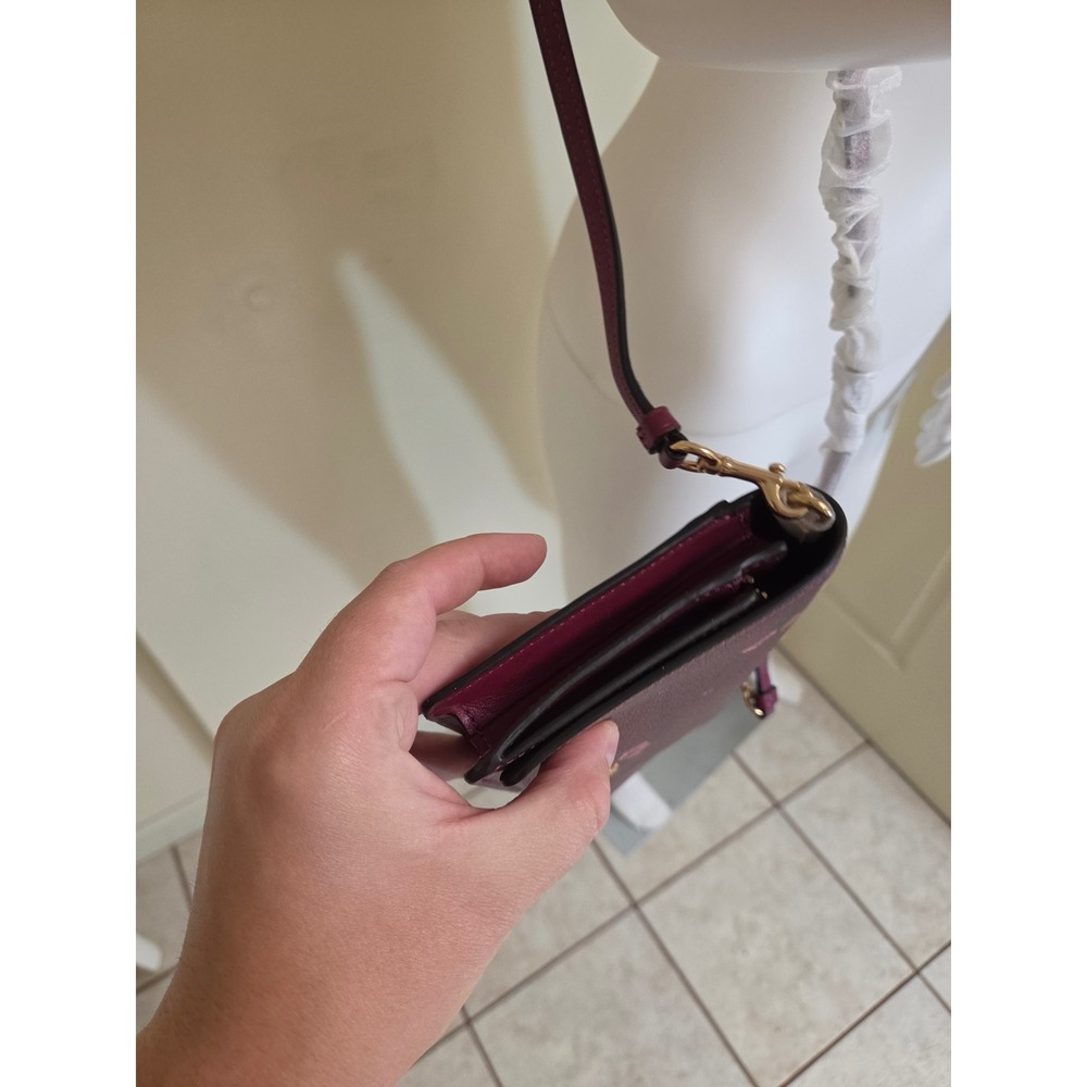 Coach Crossbody Bag Wine Burgundy Holiday Bell Print Crossgrain Leather New - Picture 11 of 11